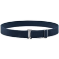 Dark blue adjustable elastic belt for kids with silver T-shaped metal buckle on white background - Dark Blue