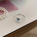 Elegant silver heart open ring featuring a deep blue heart-shaped centerpiece - Adjustable Open / Silver and Blue Heart Style (J3091)