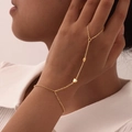 Elegant 18K gold plated double layer heart hand chain bracelet with ring for women - Double Heart Charm / Gold