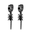 Gothic punk black spider earrings with chain tassels and stainless steel hoops - Style 3 (Spider Tassel Chain) / Black