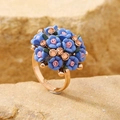 Adjustable rose gold flower cluster ring with blue and pink petals and rhinestones - Royal Blue Flower Cluster Ring (11650宝兰KC金)