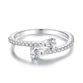 S925 sterling silver open ring featuring two pear-cut moissanite stones in crown design - US 5 / Double Pear Toi et Moi Ring-Silver