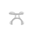 Geometrischer silberner Fingernagel-Ring mit funkelnden Strasssteinen und offenem Design - Doppelschichtiger Paralleler Bogenstil (9867) / Weißgold