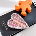 Pink heart hair clip with colorful knit border and Cute text on a notebook - Heart-Plaid Pink