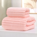 Pink coral fleece towel set with absorbent striped texture and soft fluffy fabric - Towel (35*75cm) / Candy Velvet Series (Pink)