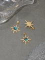 Golden sunburst pendants with micro-paved cubic zirconia and blue textured stones - ZTP0041 Octagon Star