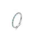 Minimalist S925 sterling silver band ring with alternating green and white zircons - US Size 5 / Green