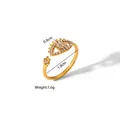 Detailed view of adjustable evil eye ring with white crystals and gold plating - Evil Eye Rhinestone Style (YYR023262)