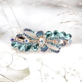 Morandi gold bow hair clip with sparkling blue rhinestones and crystal accents - Abundant Flowers / Mint Blue