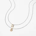 Collier double couche en acier inoxydable avec pendentifs rectangulaires et en goutte - Pendentif Double Couche Carré et Goutte d'Eau / Or+Argent (SD1478)