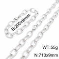 Silver 9mm twisted rope chain necklace and bracelet set in polished stainless steel finish - Silver (710x9mm)