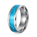 Polished titanium steel ring featuring a vibrant blue faux opal inlay for men and women - US 6 / 8mm / Silver