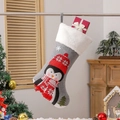 Grey felt Christmas stocking with penguin embroidery and white faux fur trim decoration - Penguin Style