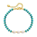 Handmade freshwater pearl and turquoise beaded bracelet with adjustable gold chain - Pearl & Turquoise Style / 18K Gold