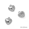 Polished silver heart pendant with star crystal inlay for DIY jewelry, 14x12mm - Puffy Heart Silver White Rhinestone