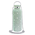 Sparkling mint green and white rhinestone water bottle with silver chain and handle - Green / 350ml (12oz) With Aluminum Chain