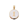 Golden round pendant with mother of pearl inlay and letter I engraving for DIY jewelry - Letter I / 22mm (1 Piece/Pack) / Gold