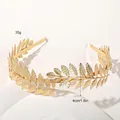 Detail of golden metal laurel leaf headband showing weight 35g and leaf height 4cm - Metal Headband-4 Leaves