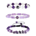 Three-piece purple amethyst beaded bracelet set with round beads and rectangular stones - Three-Piece Set / Purple Amethyst