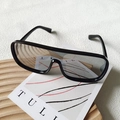 Men's oversized one-piece driving sunglasses with black glossy frame and grey lenses - Black Frame Silver Mirror