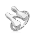 Letter H minimalist open ring in polished silver finish with liquid metal style - Letter N