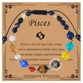 Handmade Pisces zodiac blue sandstone beaded bracelet with planetary beads on a card - Pisces-Braided Cord