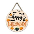 Detail of round wooden Halloween sign with happy Halloween text and pumpkin graphics - Style B-Happy Halloween Pumpkin and Cauldron