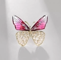Exquisite crystal butterfly brooch detailed shot, elegant gold tone lapel pin for women. - Red Long Butterfly Brooch (C2152)