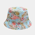 Detail of flamingo and pineapple tropical print on light blue reversible bucket hat - Adjustable / Light Blue Flamingo Tropical Print (4# Color)