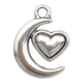 Vintage silver alloy moon and heart pendant for DIY jewelry making and necklace crafts - Moon Heart 13x18mm / Antique Silver