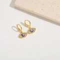 Detail of gold evil eye earrings with blue enamel and sparkling crystal accents - Royal Blue (ES2643宝蓝色)