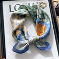 Silk square scarf featuring green and blue floral patterns with a heart shaped buckle - Wishing Tree Anime