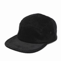 Detail view of black corduroy 5-panel cap with flat brim and metal ventilation eyelets - 55-61cm(Adjustable) / Black