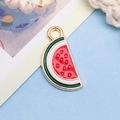 Watermelon slice charm with red enamel and gold-plated metal base for jewelry making - 1 Piece (8x17mm)