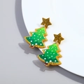 Festive green Christmas tree earrings with gold glitter stars in high-quality acrylic finish - Style 9 - Green Glitter Tree Gold Edge