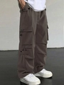 Men's loose fit cargo parachute pants in dark coffee with functional multi-pocket design - Coffee