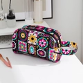 Bohemian print large capacity travel toiletry bag with double zippers and handle - Western Style 1 (Geometric Splicing)