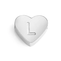 Polished silver stainless steel heart charm bead with engraved capital letter L - Letter L (Silver)