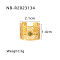 Detail view of 18k gold plated stainless steel lace ring with green tiger eye stone - Hollow Carved Style (NB-R2023134)