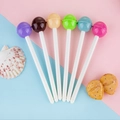 Lollipop-shaped colorful gel pens in purple brown beige green blue and pink shades - Lollipop Shape