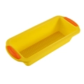Yellow rectangular silicone toast mold with orange handles and wavy bottom texture - Yellow