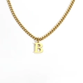 Collana in acciaio inossidabile placcato oro 18K con pendente lettera B lucida e catena cubana - Lettera B / Oro