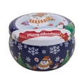 Round Christmas tin box with snowman and penguin prints for candy or candles storage - D244-Dark Blue Snowman