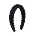 Baroque style wide headband featuring black beads on woven fabric with sponge padding - Lattice Black Pearls