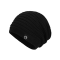 Classic black ribbed knit beanie featuring a mountains graphic patch for winter warmth - Solid Black