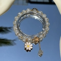 Exquisite pearl and sea blue beaded bracelet featuring white daisy and gold crystal charms - White Daisy Bracelet #sz537
