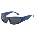 Deep blue sporty sunglasses with dark grey lenses in a streamlined wrap-around design - Dark Blue Frame Grey Lens