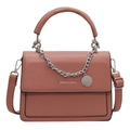 Chic pink PU leather square bag with metal chain strap and fashion metal logo - Deep Pink