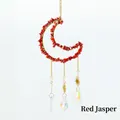 Moon-shaped sun catcher with Red Jasper stones and golden sun charm pendant - Red Jasper Moonstone Wind Chime