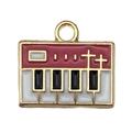 Cartoon piano keyboard alloy charm in red and black enamel with gold metallic finish - Rose Red Piano